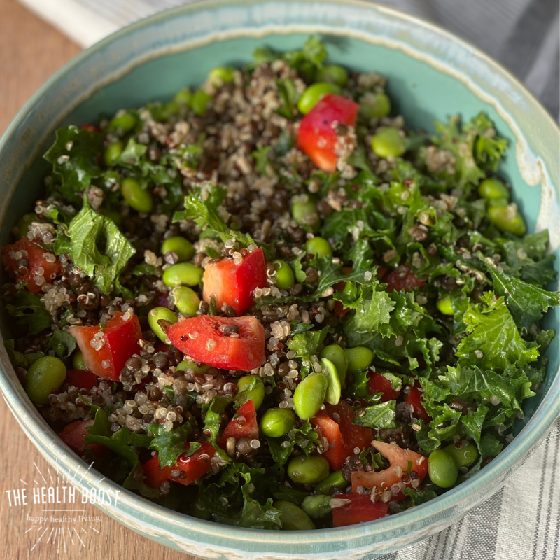 high protein lentil and quinoa salad