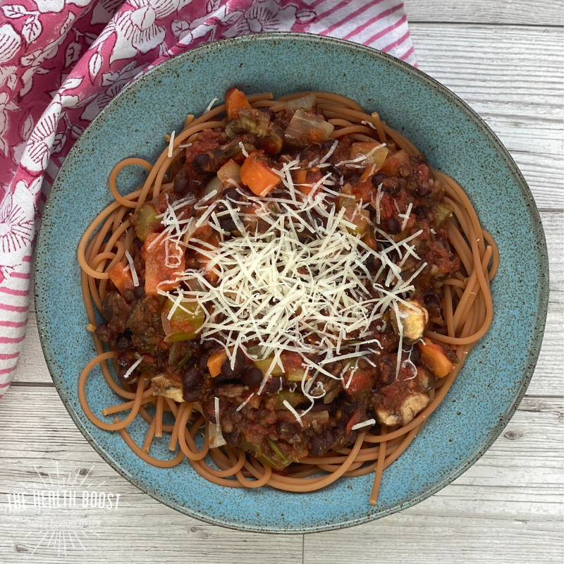 Lentil and black bean bolognese