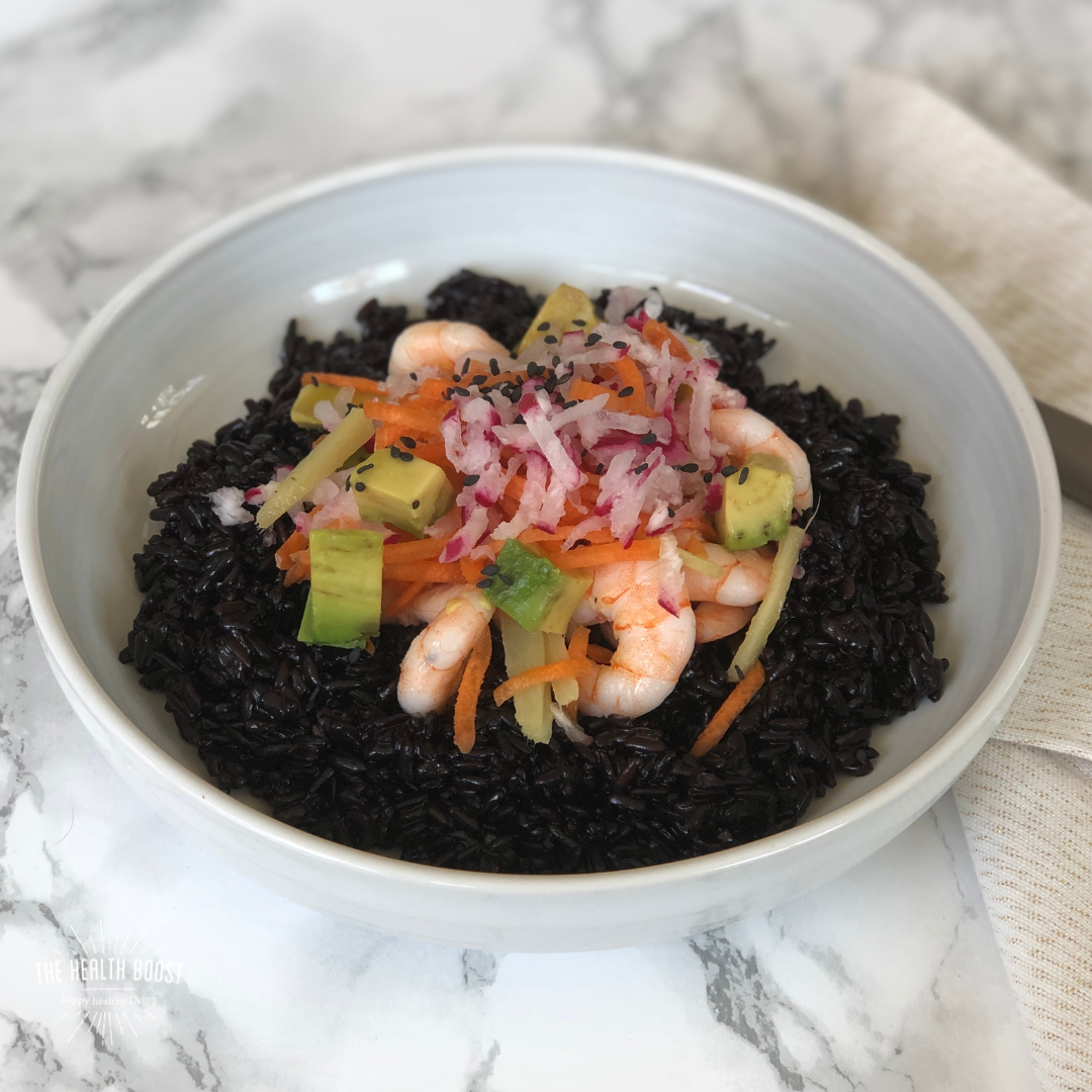 ginger prawns with coconut black rice