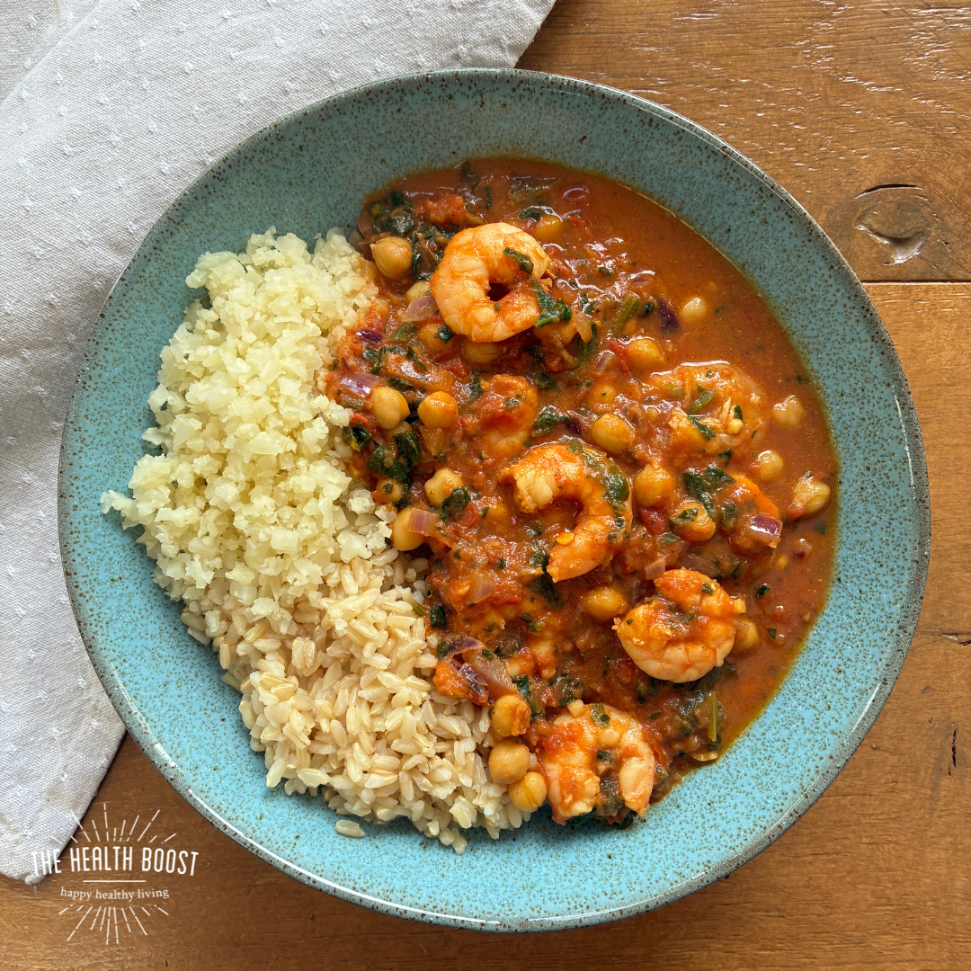 Prawn, chickpea and spinach curry