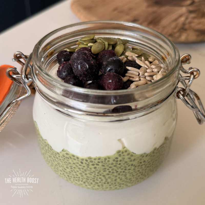 Matcha chia protein breakfast pot