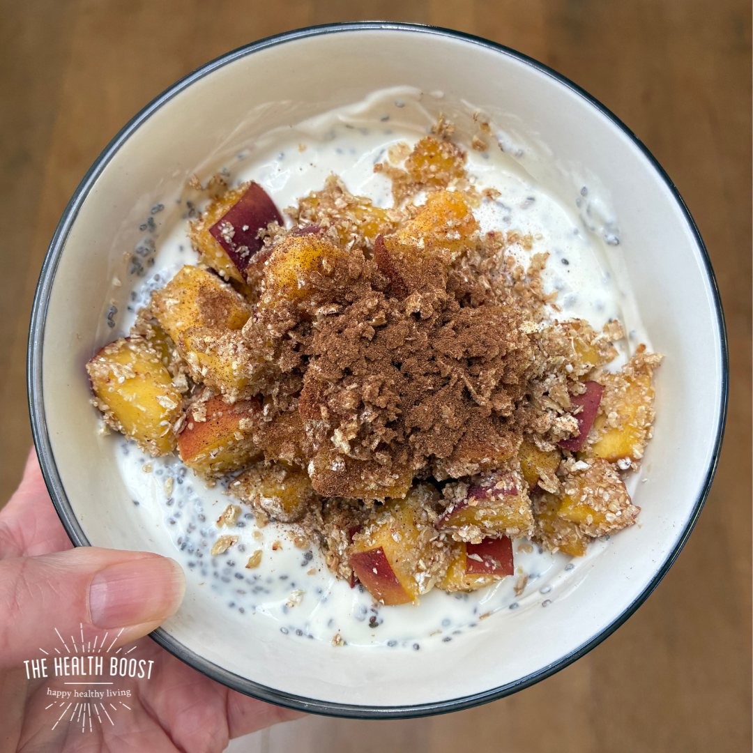 Peach melba yoghurt bowl