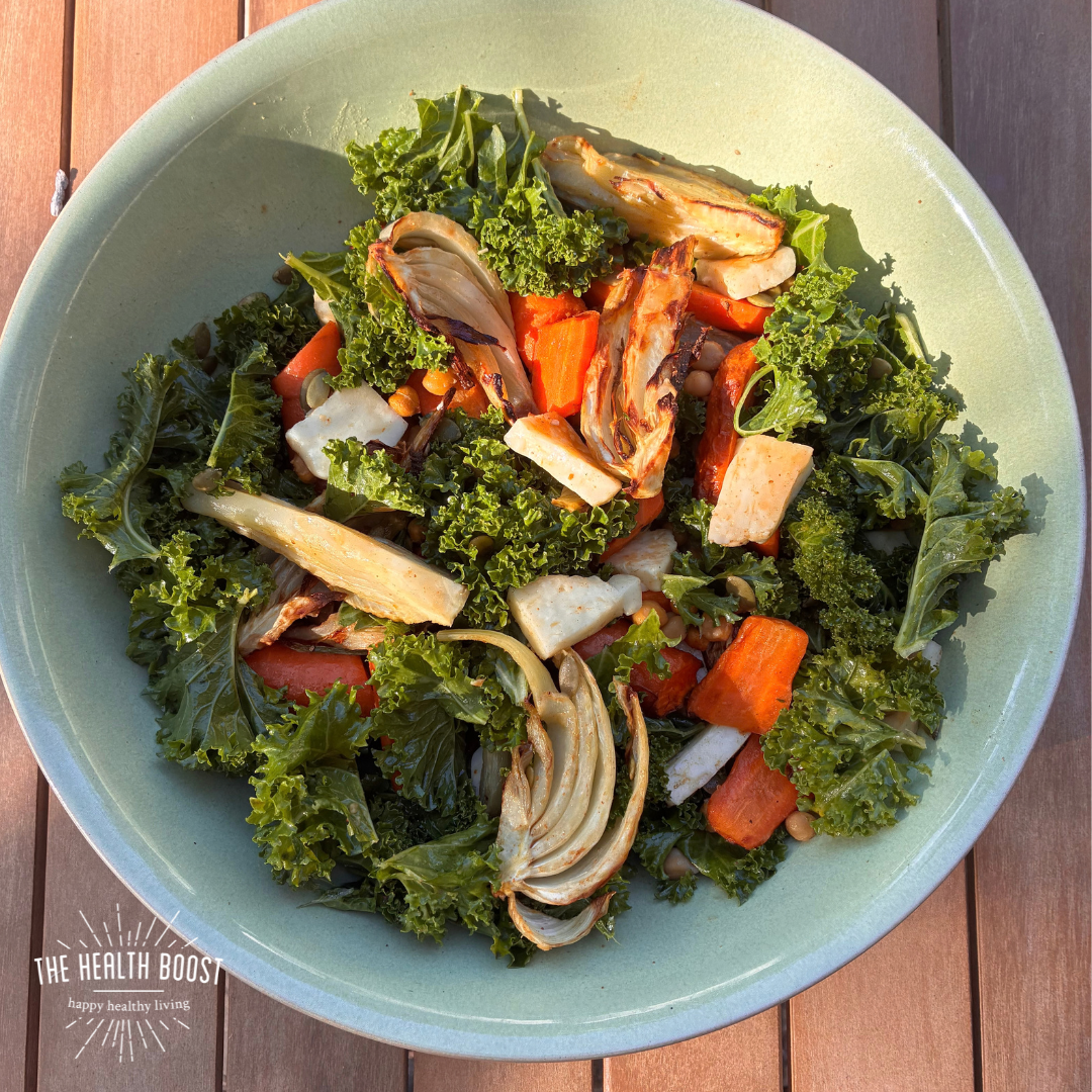 Roasted carrot, chickpea and halloumi salad