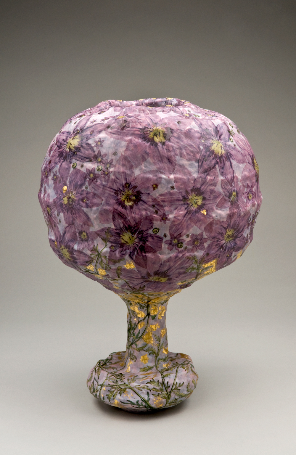 Large Vase Sculpture with Purple Clematis