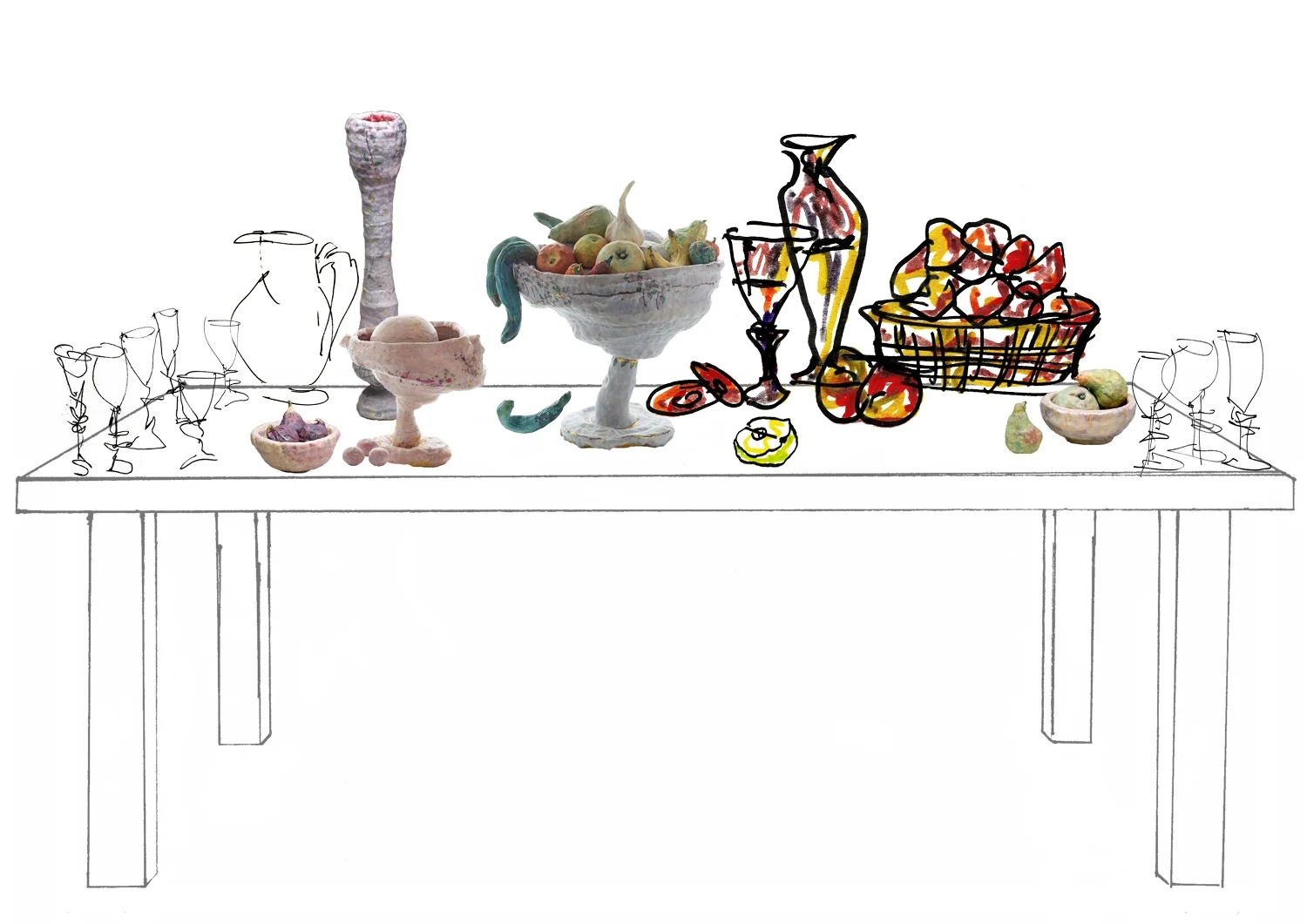 Drawing Montage. Still Life Table