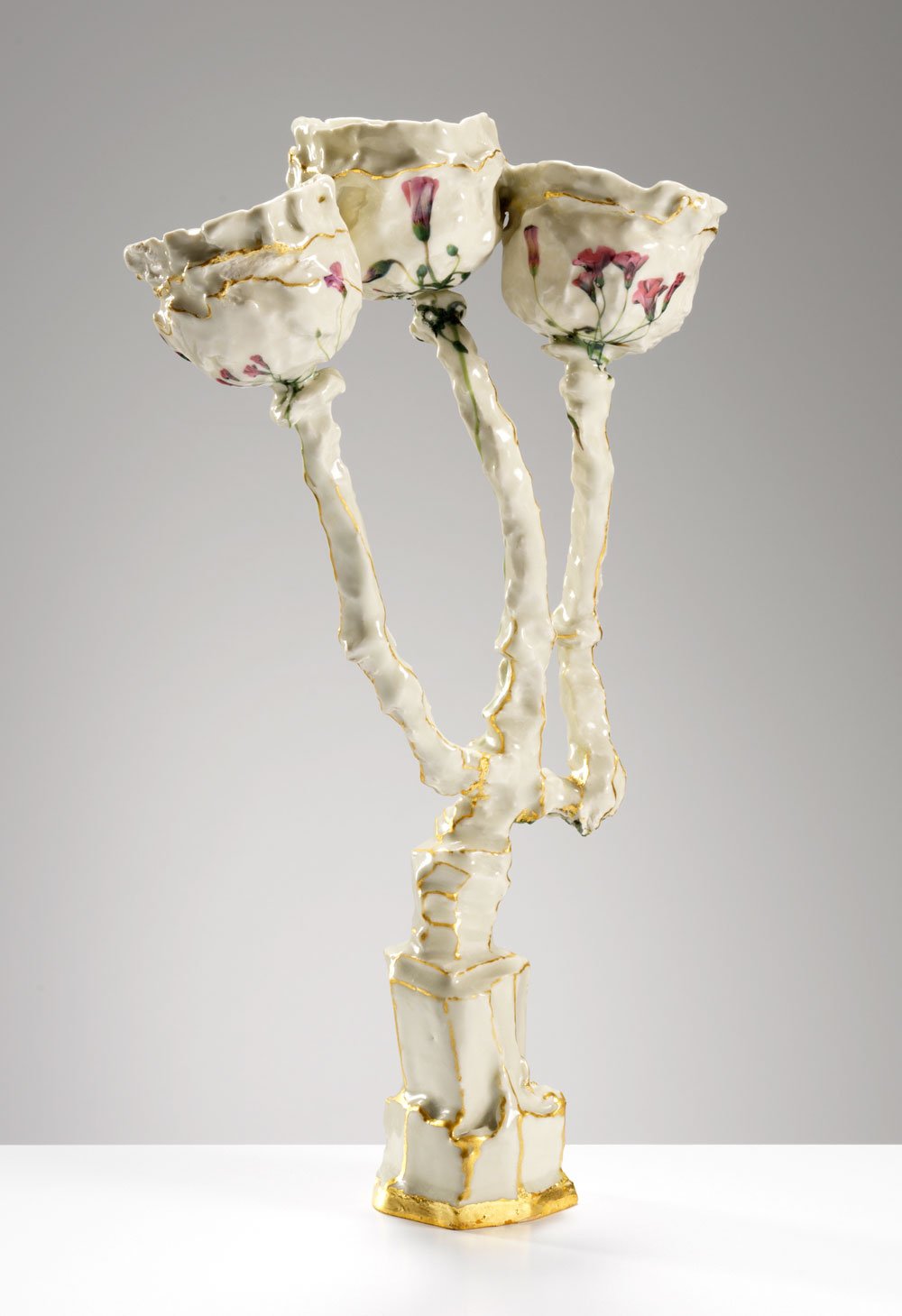 Triple Candelabra with Pink Flowers
