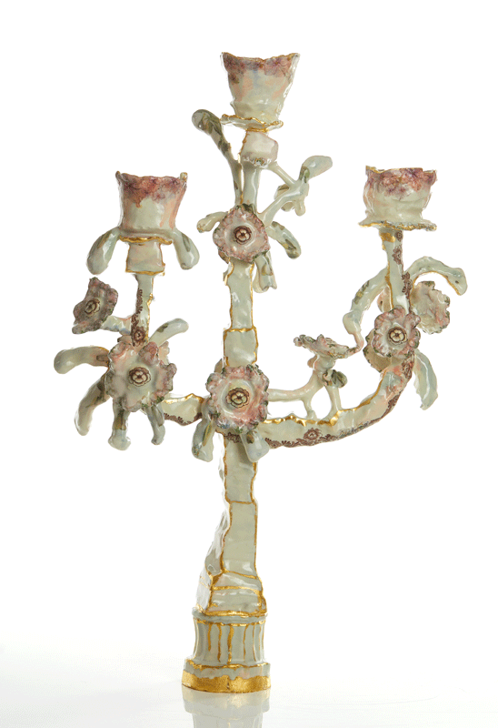 Candelabra with Pink Cups & Flowers
