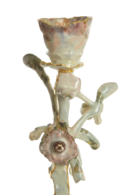 Candelabra with Pink Cups and Flowers 