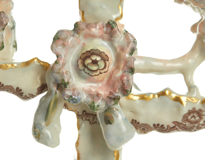 Candelabra with Pink Cups and Flowers