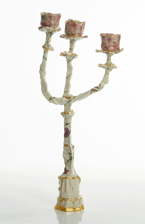 Tall Candlestick with Pink Flowers & Pink Cups