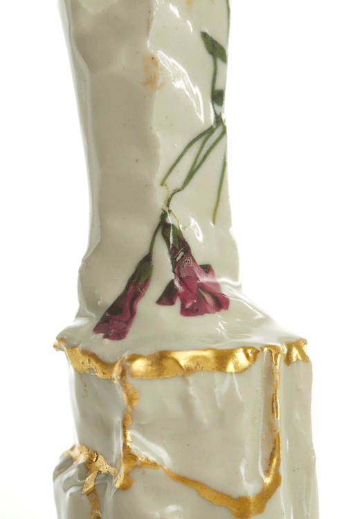 Tall Candlestick with Pink Flowers & Pink Cups