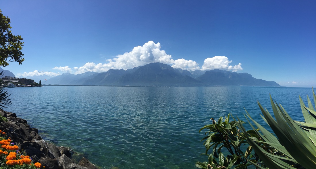 Lake Leman at the foot of the Alps in Montreux, Switzerland