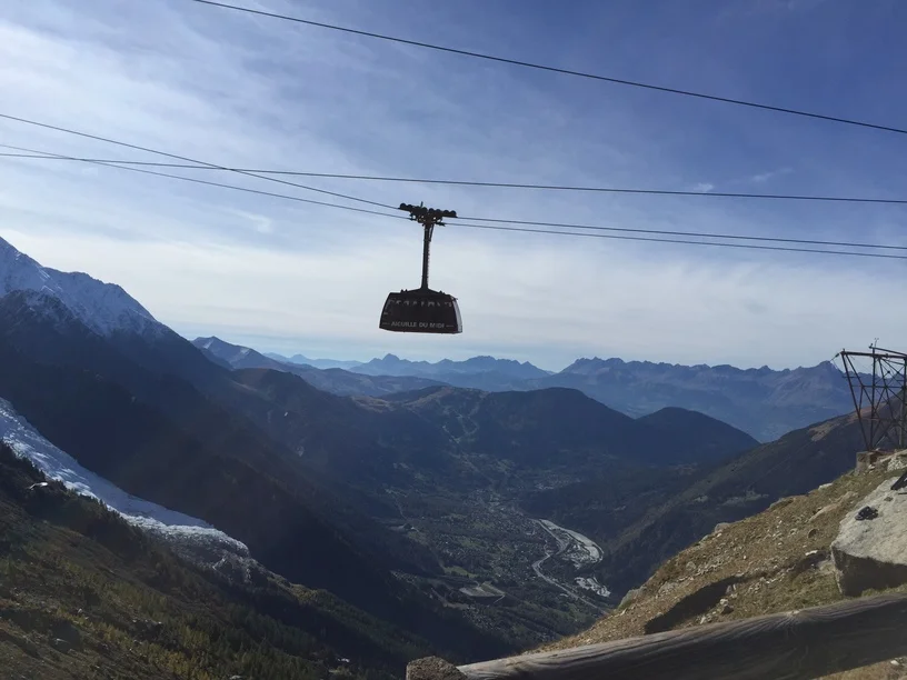 Hiking down from Mont Blanc, French Alps and enjoying the peaceful view of the mountains