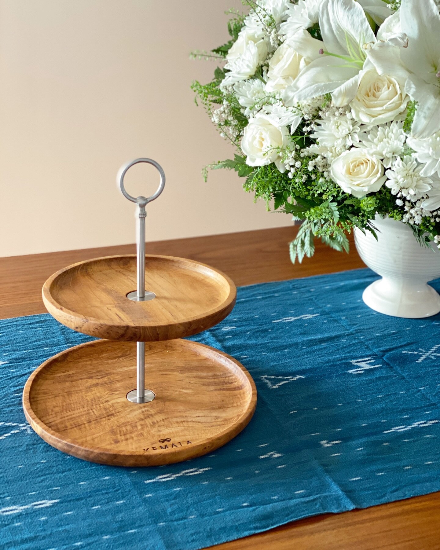Our popular Two-Tier Teak Cake Stand has made a come back! This modular set of plates and stainless steel handles can be flat packed and they look so pretty for a table centre piece. Host your next event with this sleek and functional piece!!