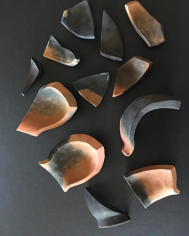 Anticipating my second pit fire would produce more crack and broken pot shards, I decided to cut and sculpt shards from an intact pot before firing #lockdownrunes #pitfiredpottery #pitfire
