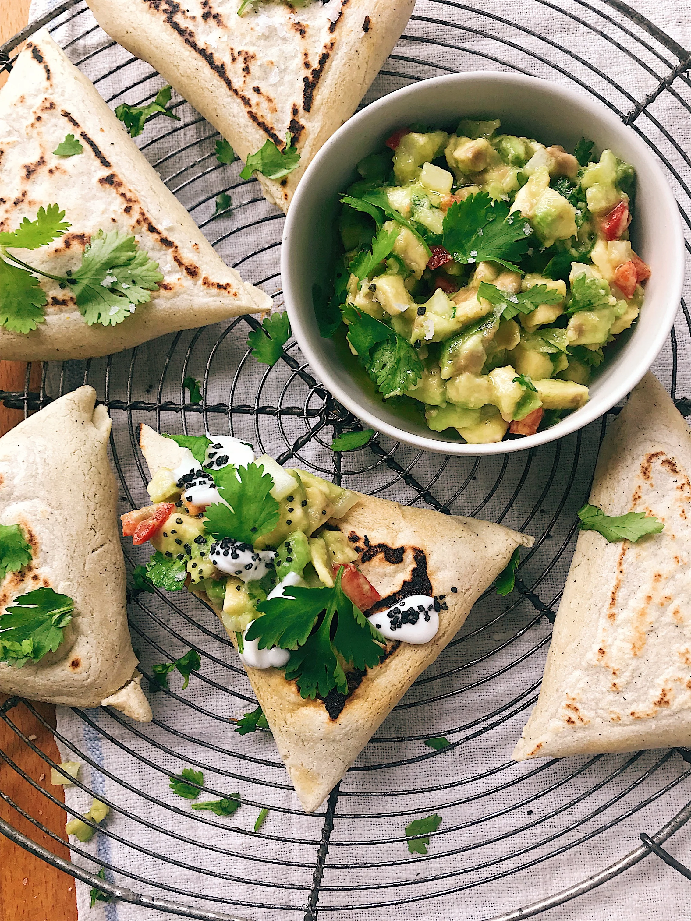 Sweet Potato and Corn Tetelas with Guacamole.