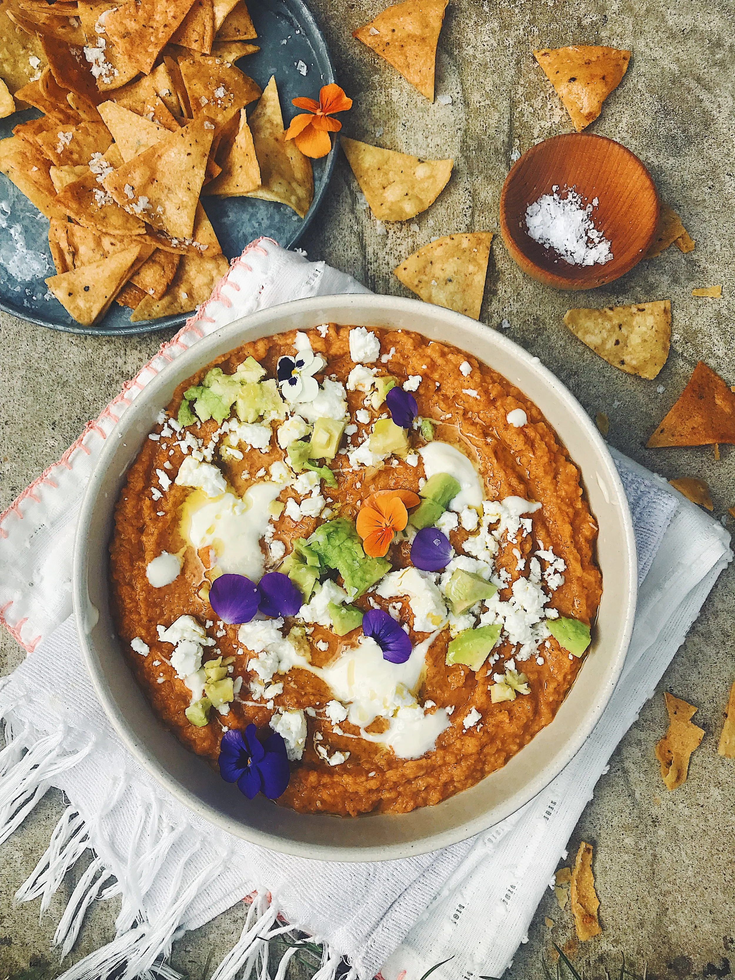 Refried Red Lentils With Avocado and Greek Yoghurt.