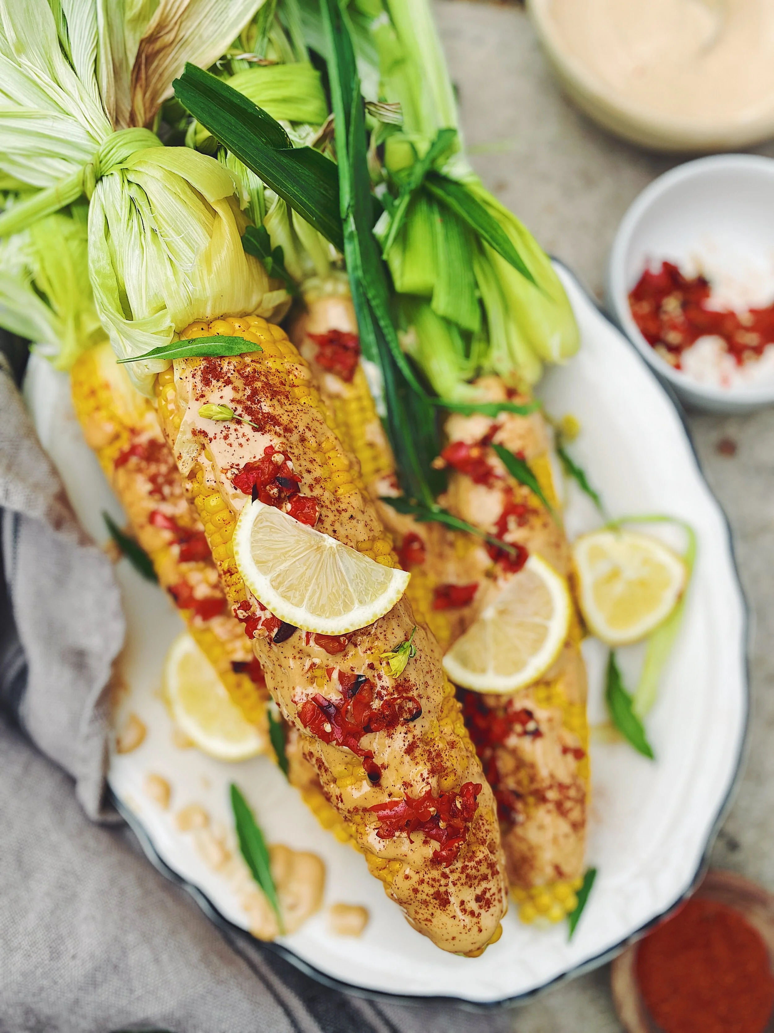 Corn on the Cob with Miso Mayo and Guajillo Chilli