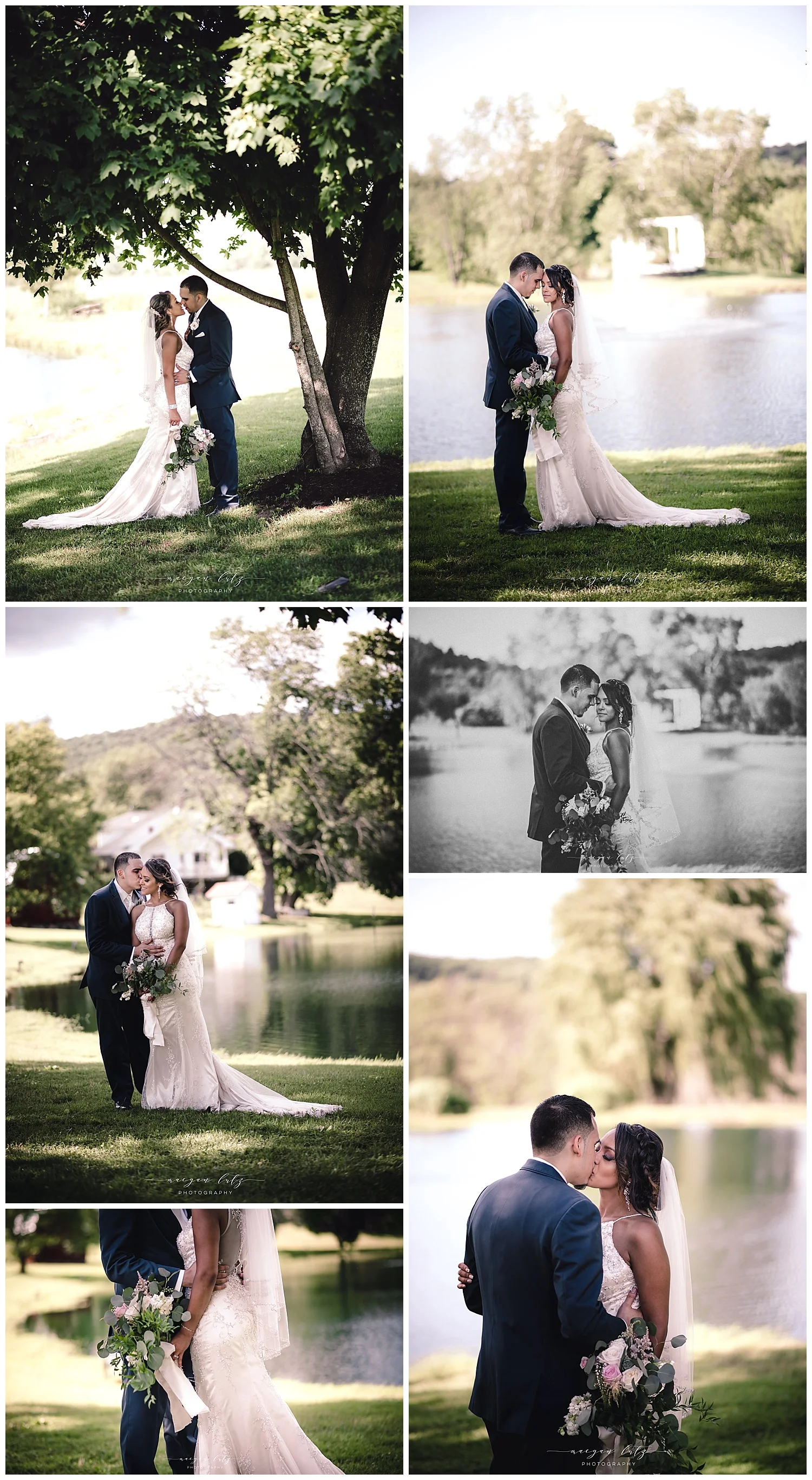 Bride & Groom formal pictures at Wedding at the Barn at Glistening Pond, Falls PA
