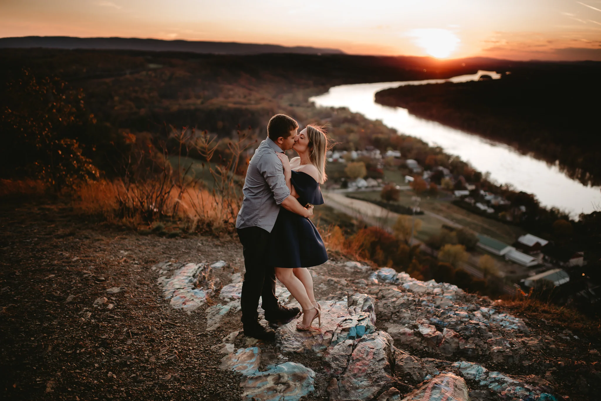 Sunset engagement on a mountain top by wedding photographer in Central PA