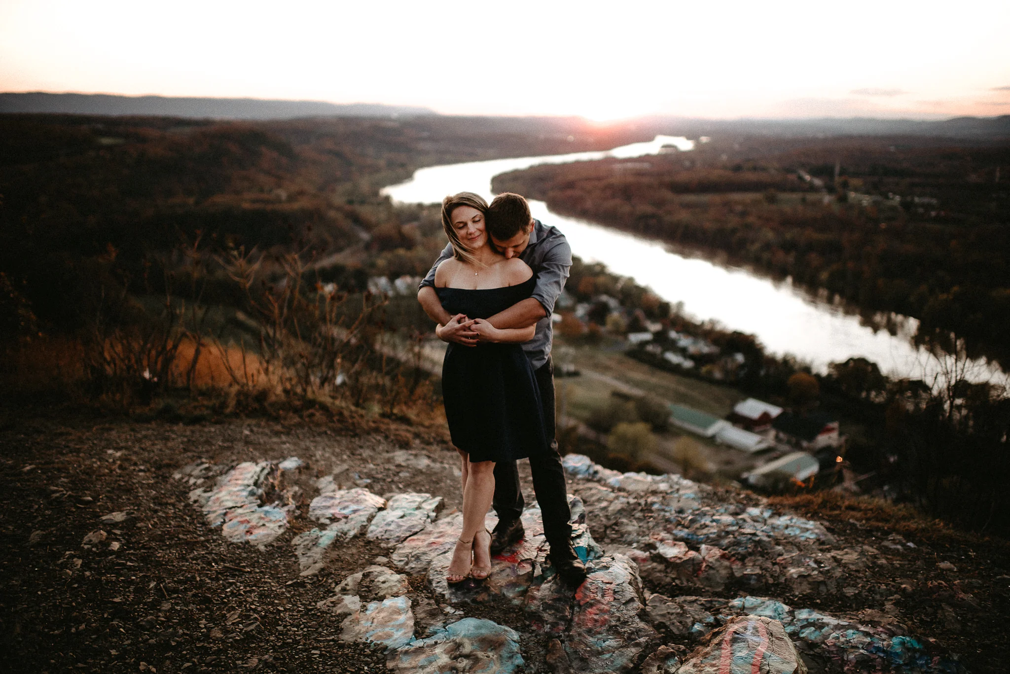 Sunset engagement on a mountain top by wedding photographer in Central PA