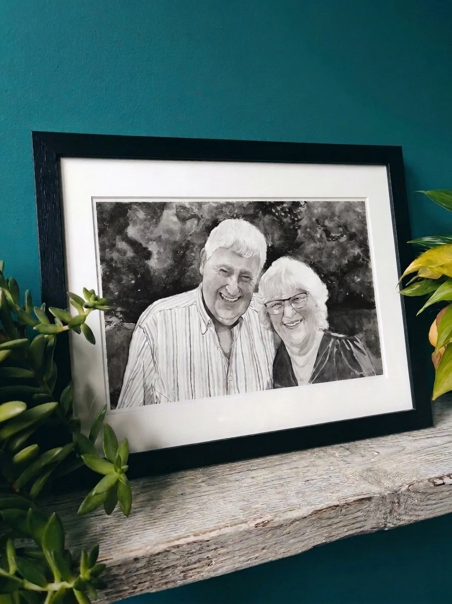Personalised monochrome watercolour portrait - three sizes