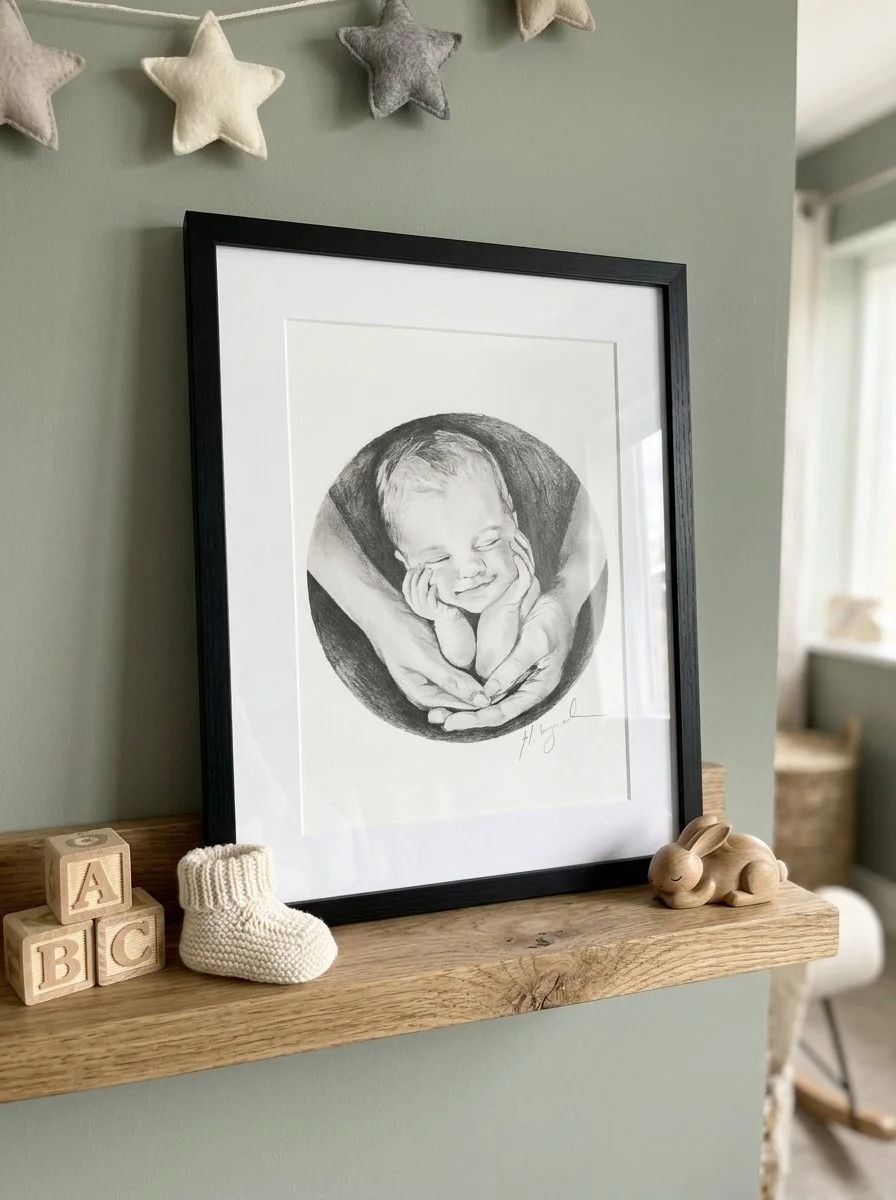 Baby black and white portrait in black frame.jpeg
