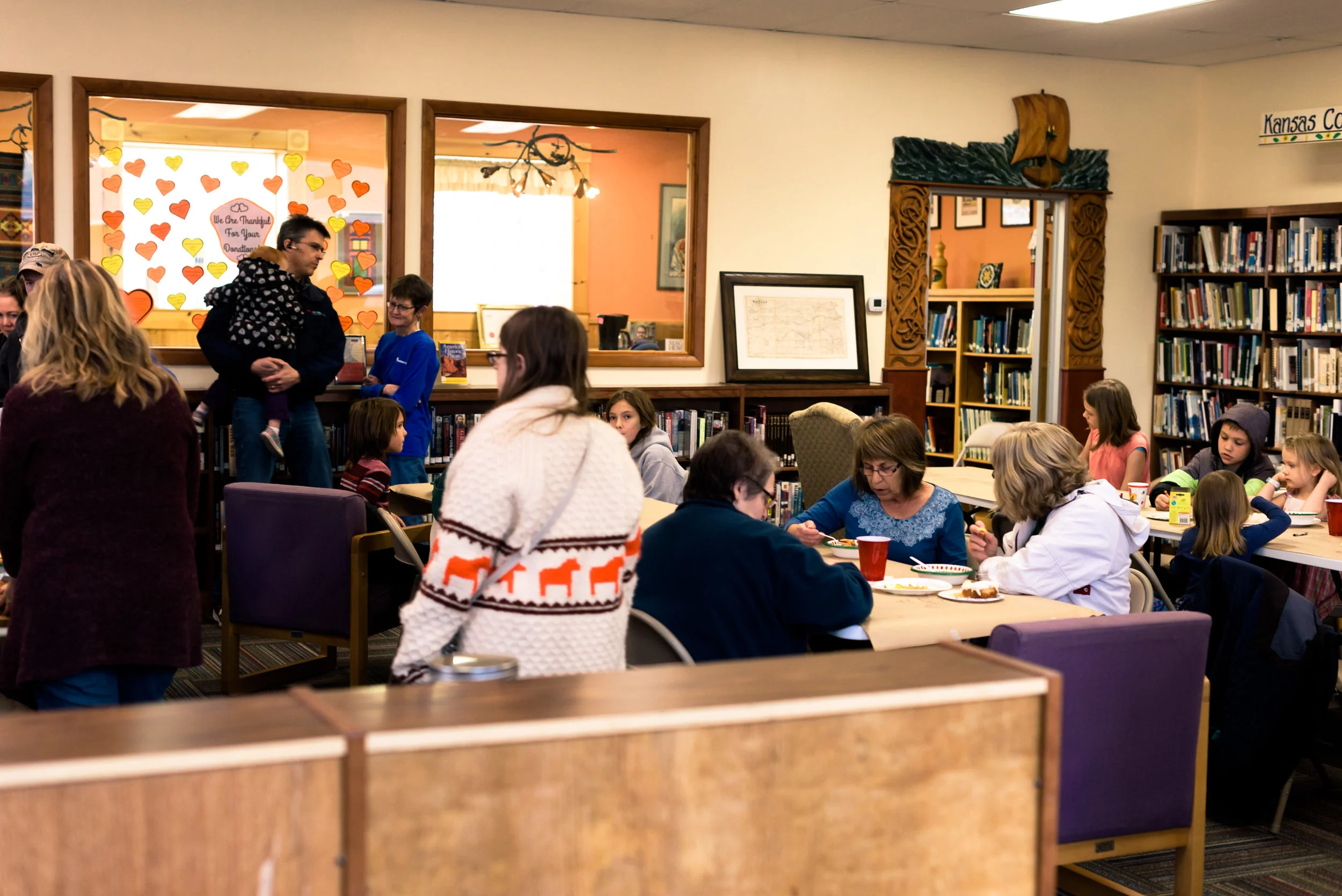 About 60 people gathered at the library to enjoy fellowship and conversation.