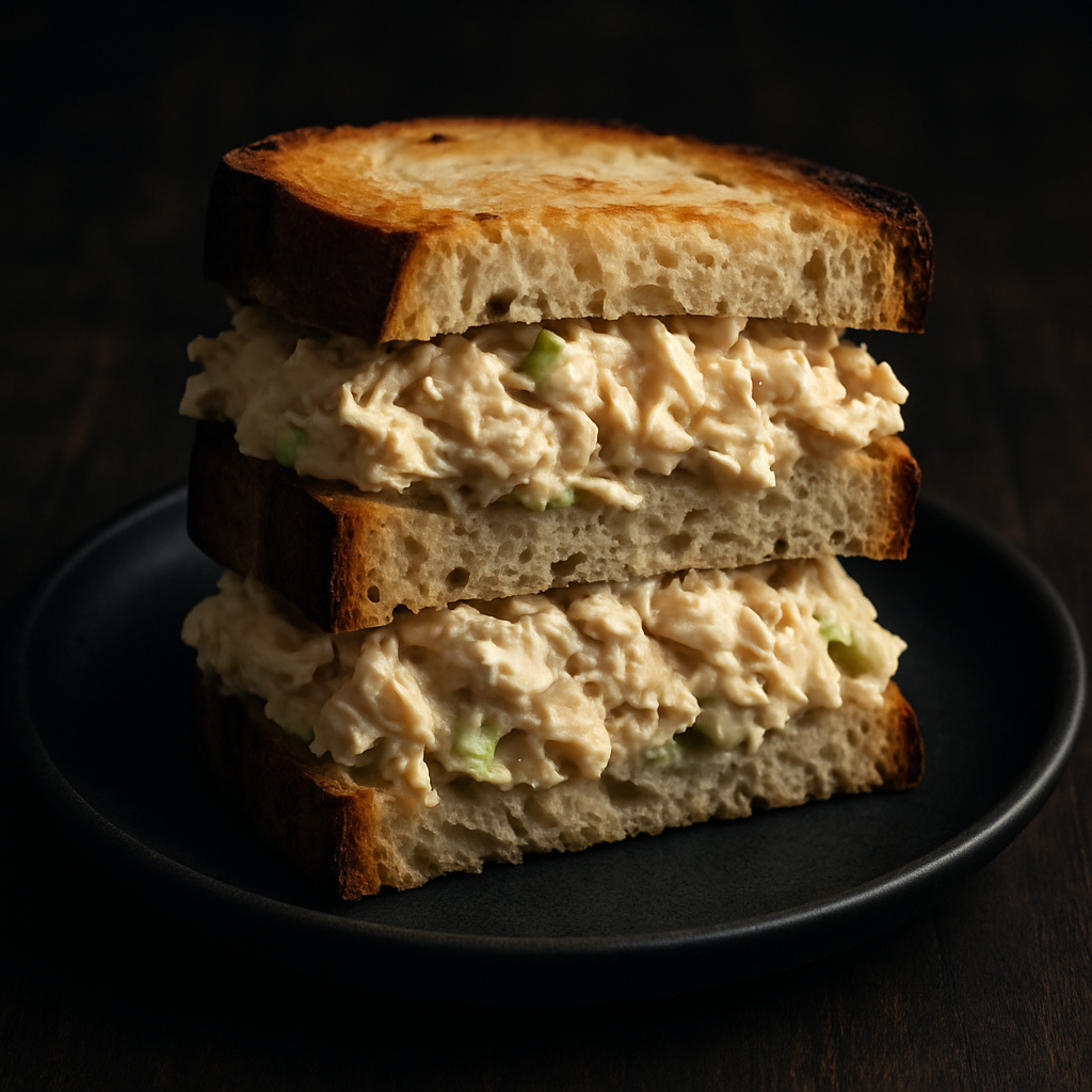 Rotisserie remix chicken salad — creamy chicken salad sandwich on toasted bread, The Tea Tree