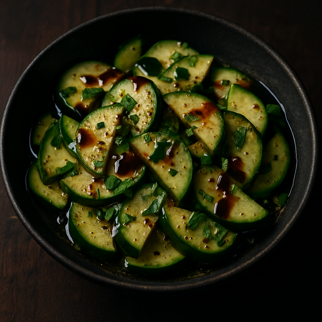 Zesty herb cucumber salad — sliced cucumbers with balsamic drizzle and fresh herbs, The Tea Tree