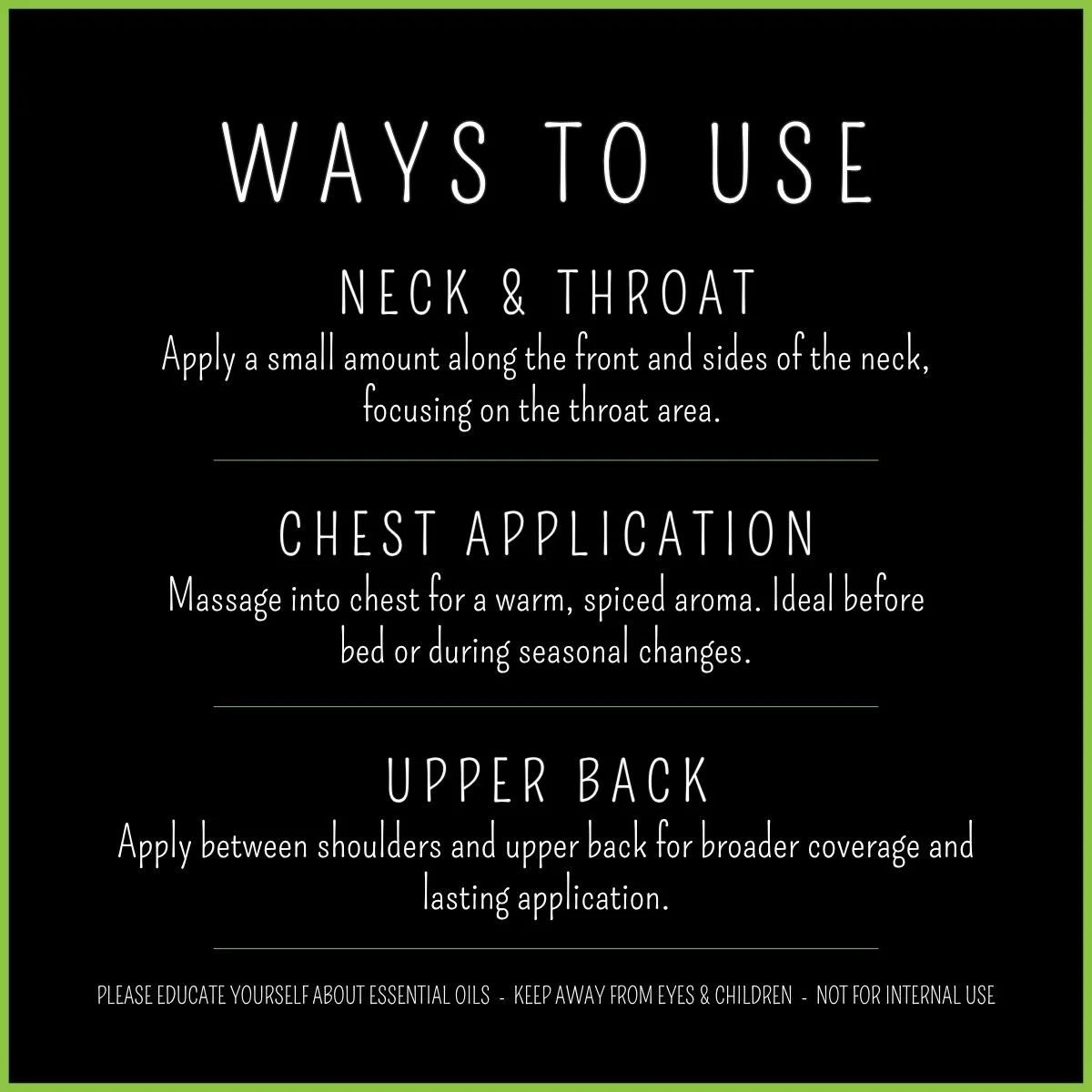 How to use sore throat essential oil blend on chest and neck for warming, targeted application