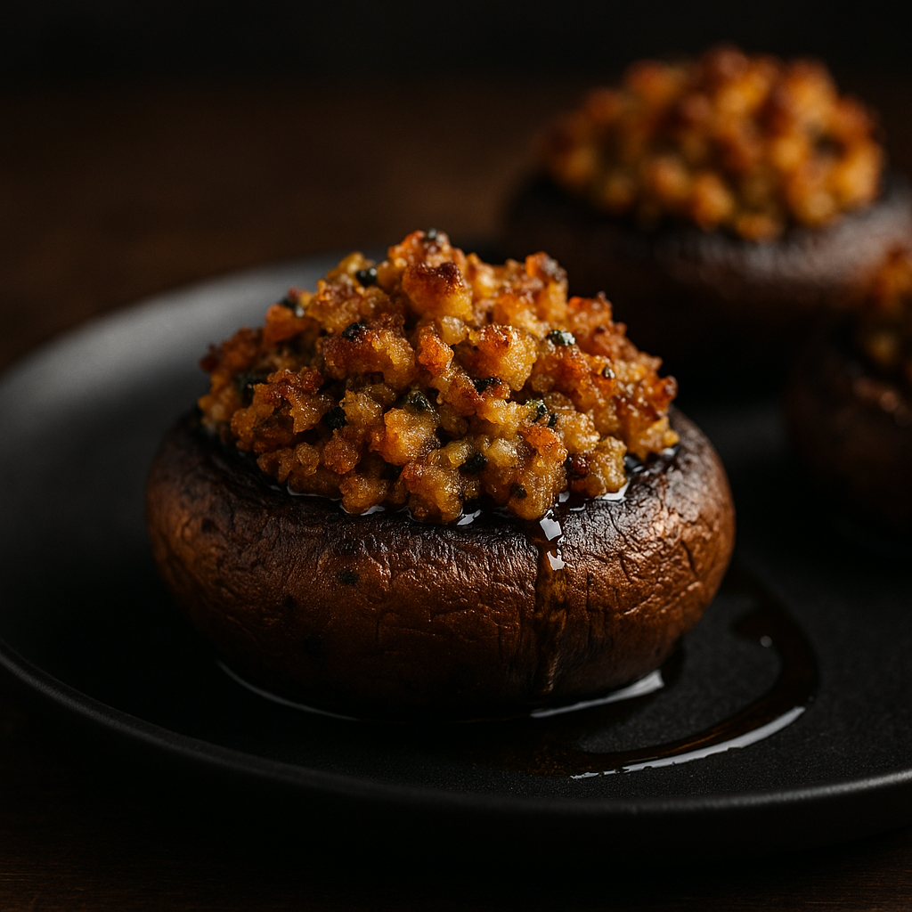 Italian herb and cranberry pear stuffed mushrooms — portobello mushrooms filled with savory herb and fruit stuffing, The Tea Tree