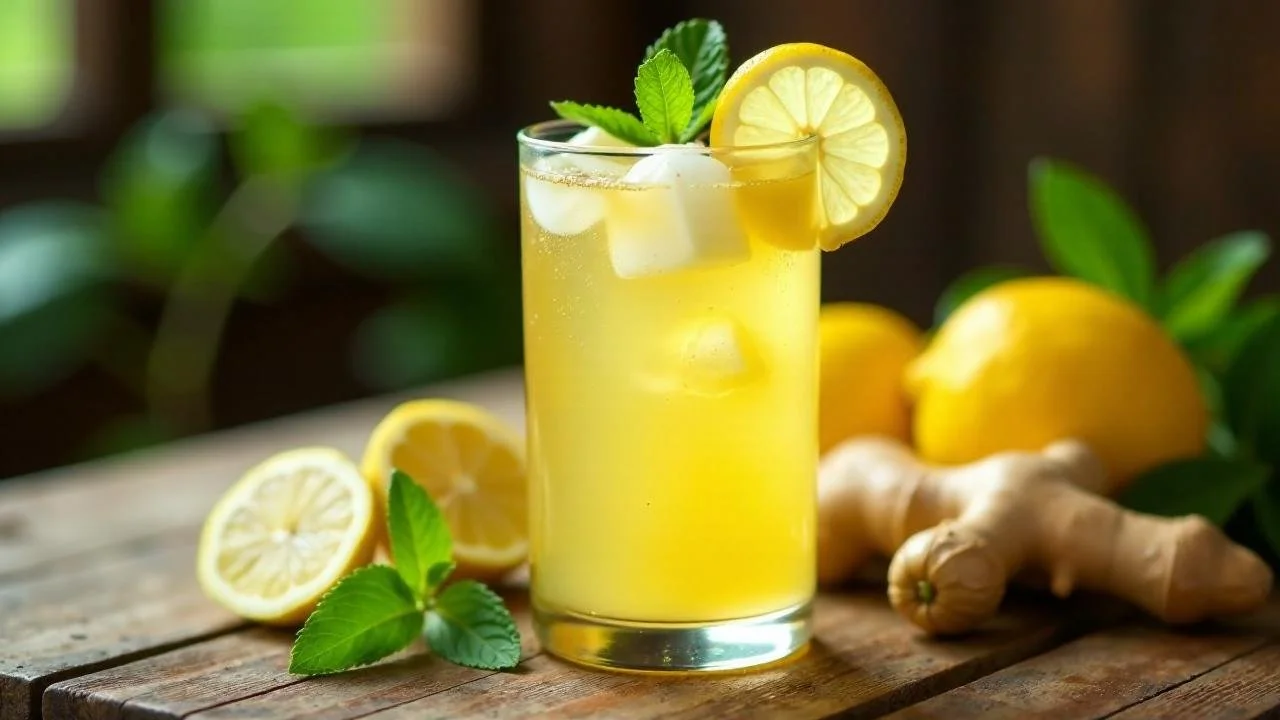Switchel — bright lemon ginger drink with fresh mint and lemon garnish, The Tea Tree