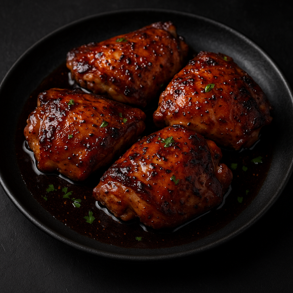 Butter and blackberry ginger chicken — glazed roasted chicken thighs with rich blackberry ginger sauce, The Tea Tree