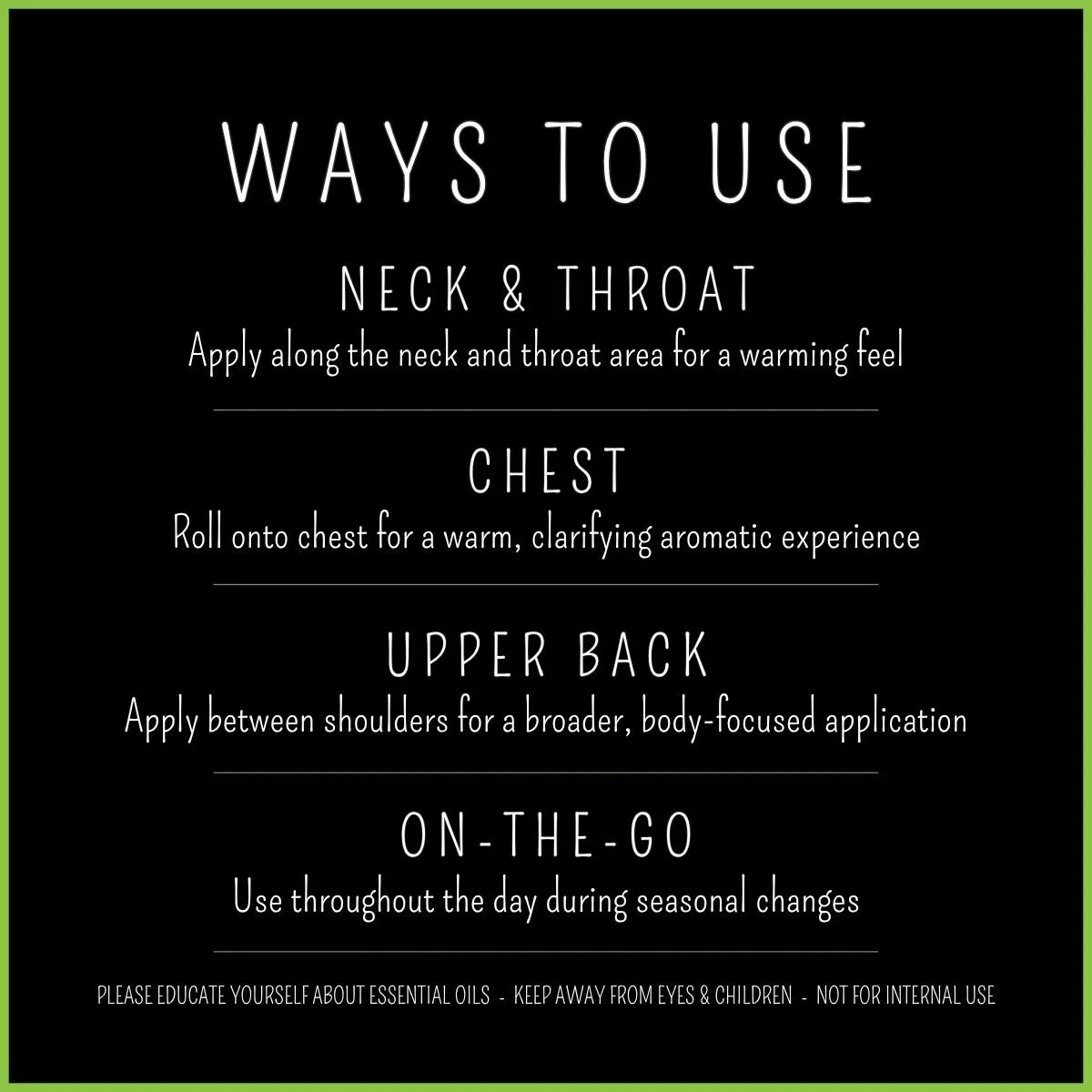 How to use sore throat essential oil rollerball on neck and chest for warming, targeted application