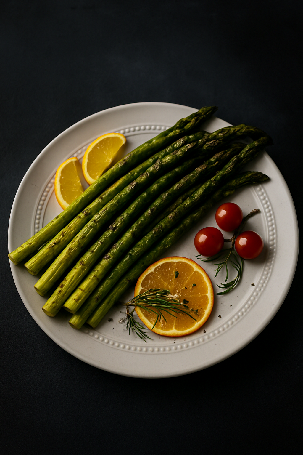Lemon and honey roasted asparagus — fresh asparagus spears with lemon slices and cherry tomatoes, The Tea Tree
