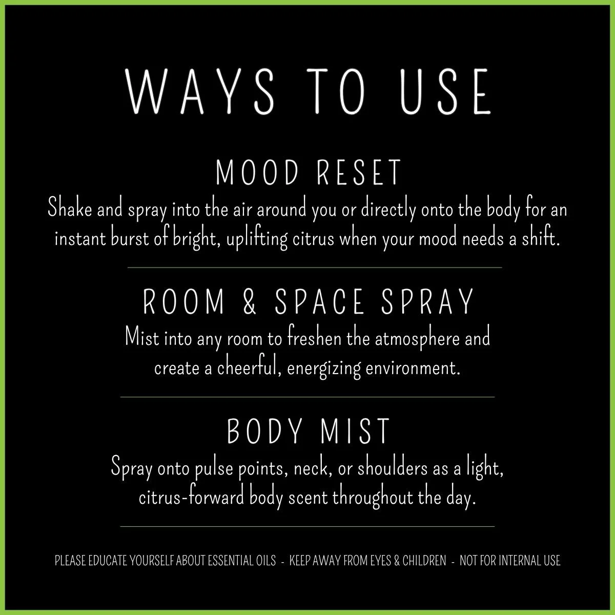 Ways to use Sunshine Blend spray — mood reset, room spray, and body mist applications
