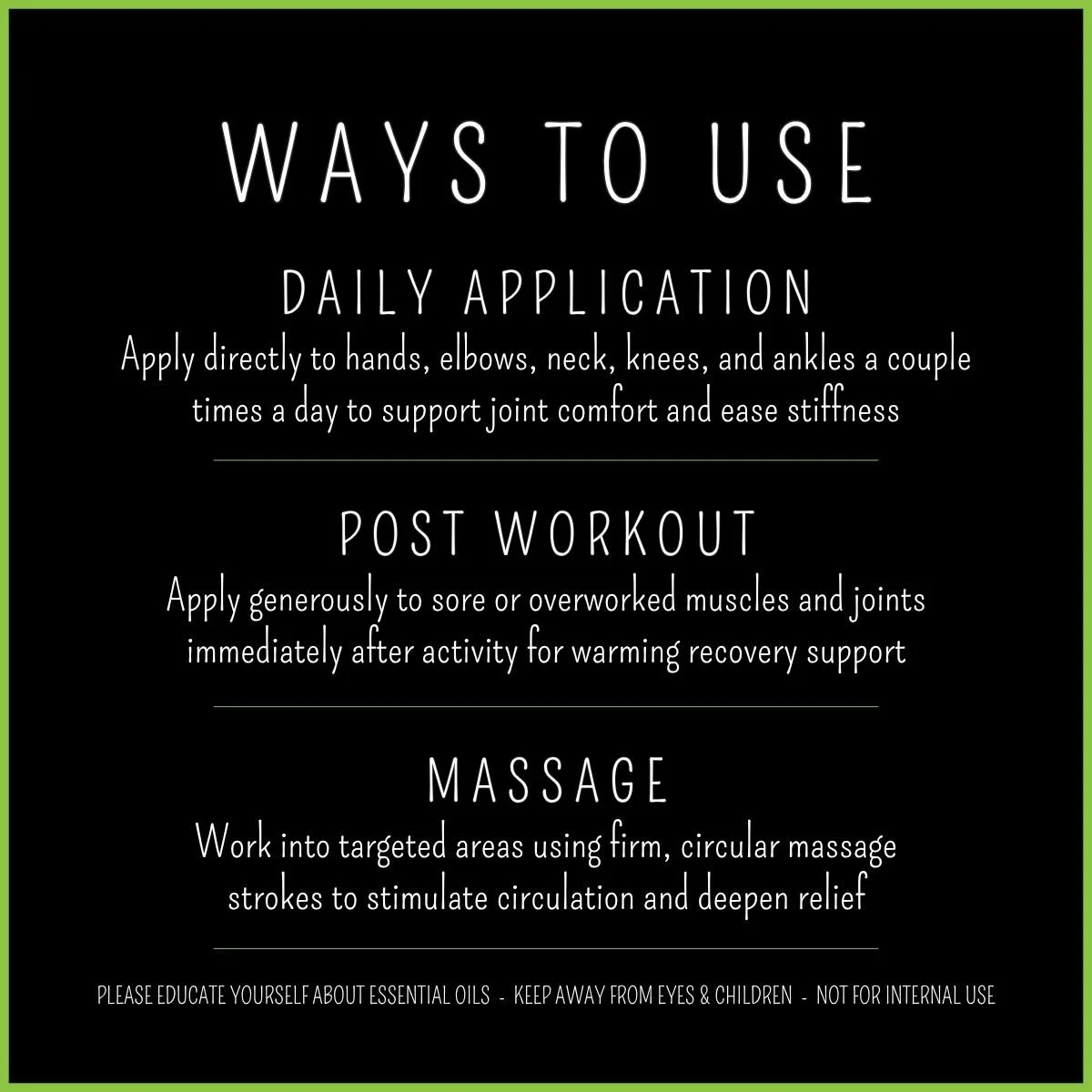 How to use Anti Inflammatory blend – daily application, post-workout, massage