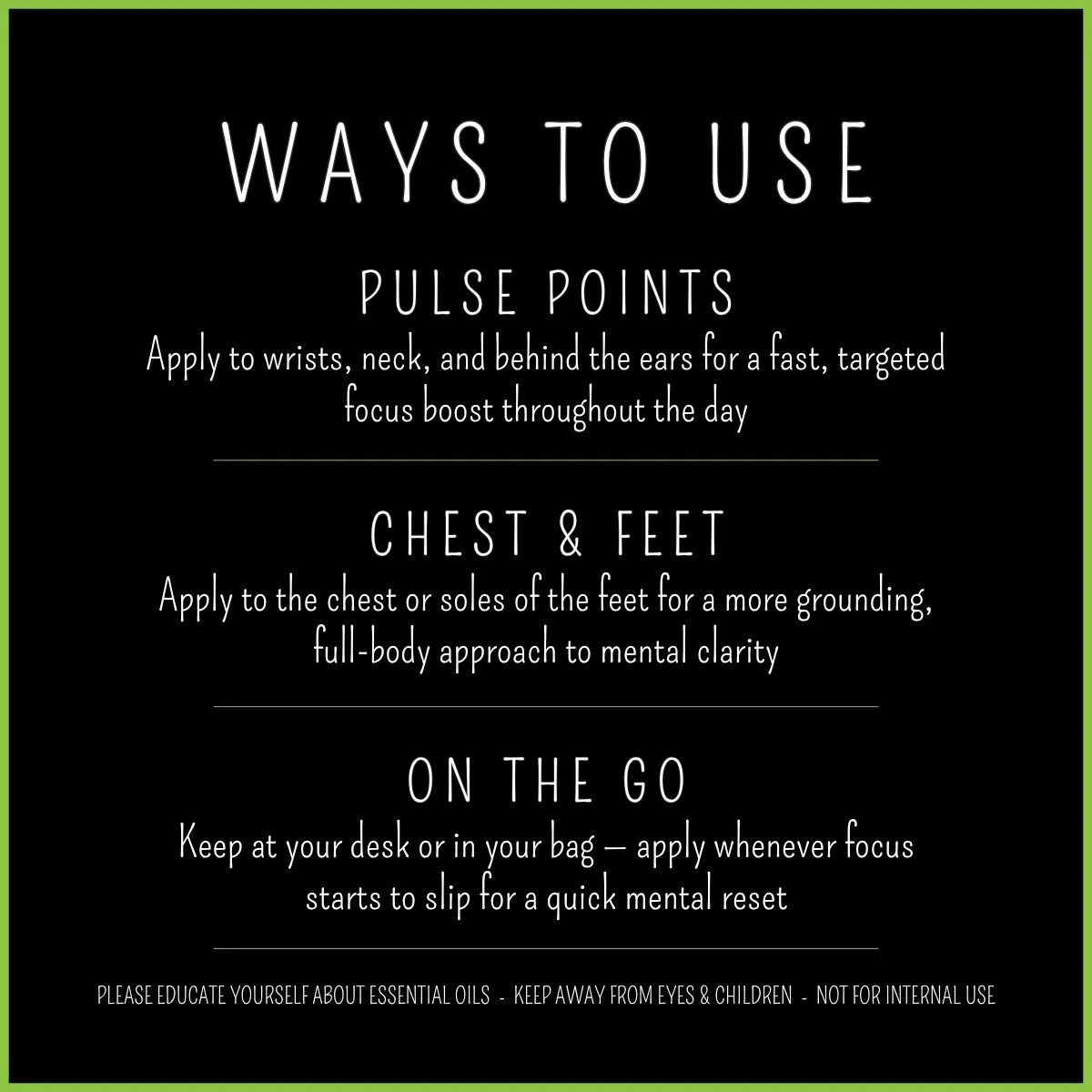 How to use Focus blend – apply to pulse points, chest, and feet