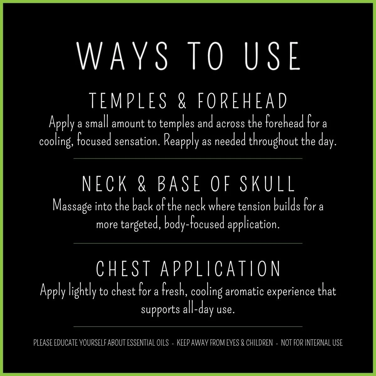 How to use headache essential oil blend on temples, forehead, and neck for cooling, targeted application