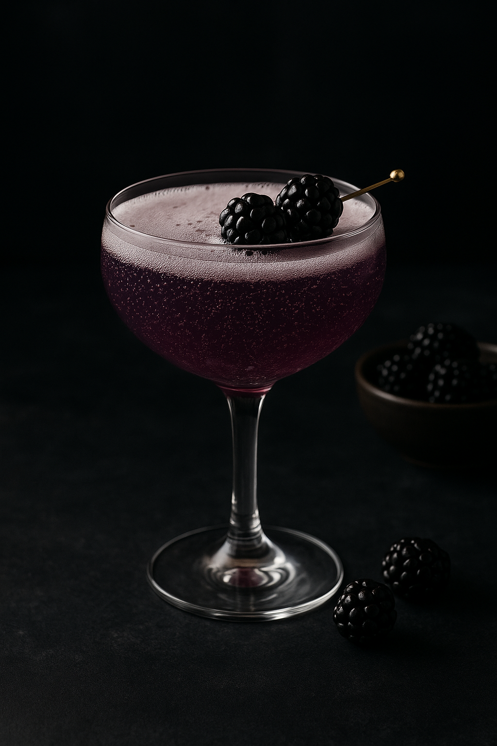 Mocktail recipes — blackberry coupe cocktail with fresh blackberries, The Tea Tree
