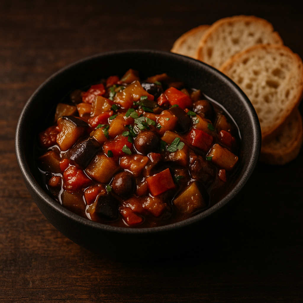 Italian herb and fig caponata — rustic vegetable and herb relish served with crusty bread, The Tea Tree