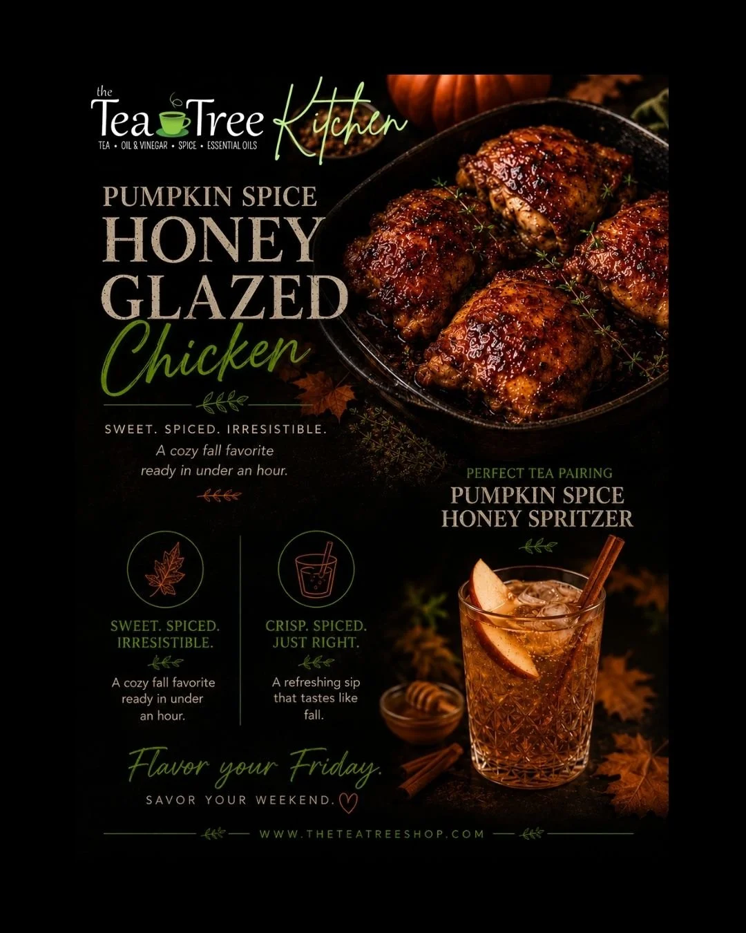 Pumpkin Spice Honey Glazed Chicken paired with a Pumpkin Spice Honey Spritzer.