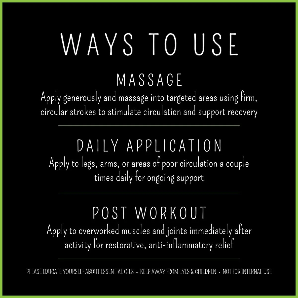 How to use Circulation blend – massage, daily application, post-workout