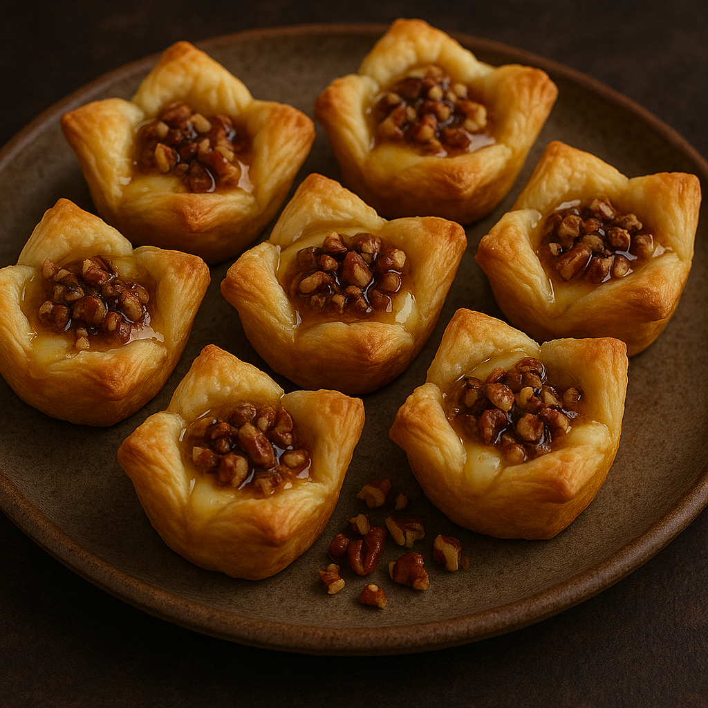 Pumpkin spice brie puffs — golden phyllo cups filled with brie and candied nuts, The Tea Tree