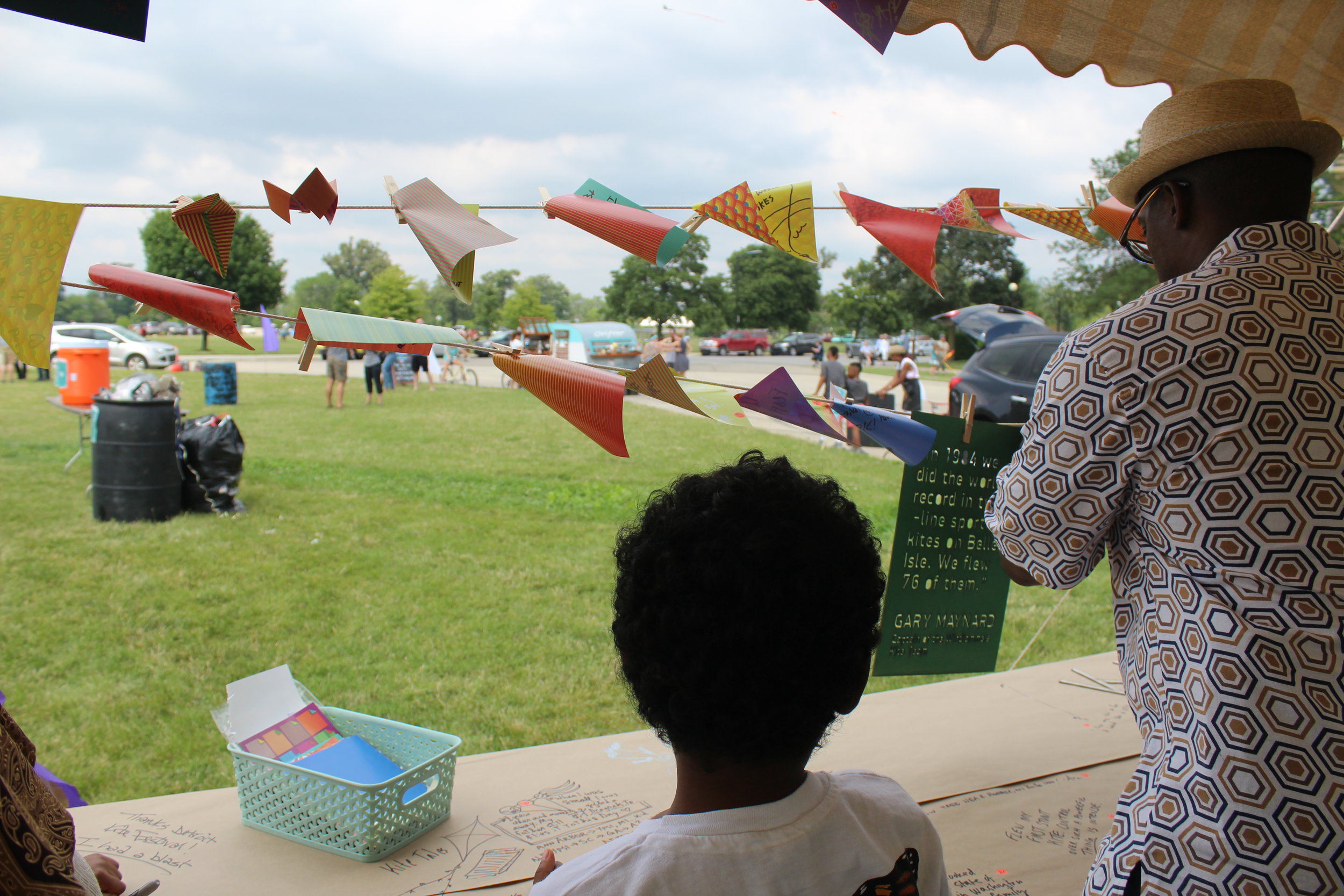  At the Kite Tales Station, people wrote and illustrated their memories, using numbered stickers to locate them on the Memory Map. 