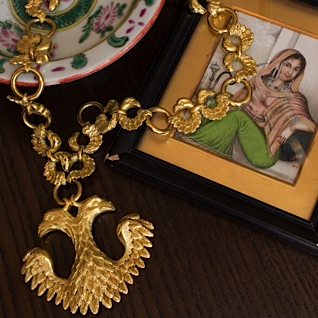 Van Cleef and Arpels double headed Eagle necklace and bracelet circa 1970s in Mahnaz Collection studio