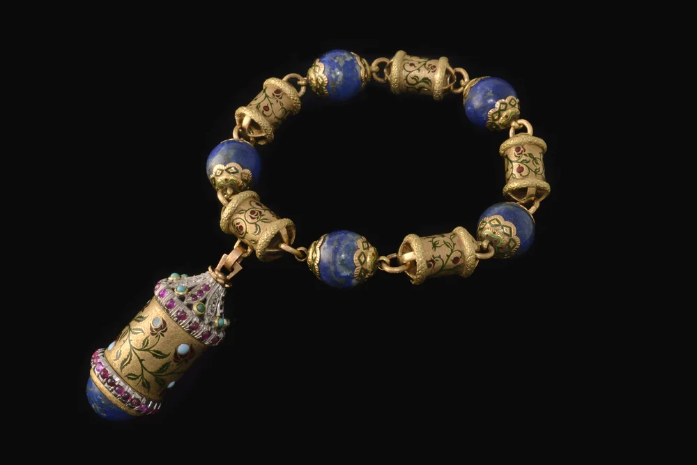 Cazzaniga lapis bead and enamel bracelet, circa 1960s