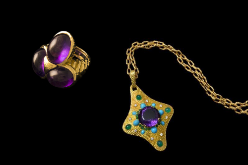 L to R: David Webb ring and Boucheron pendant