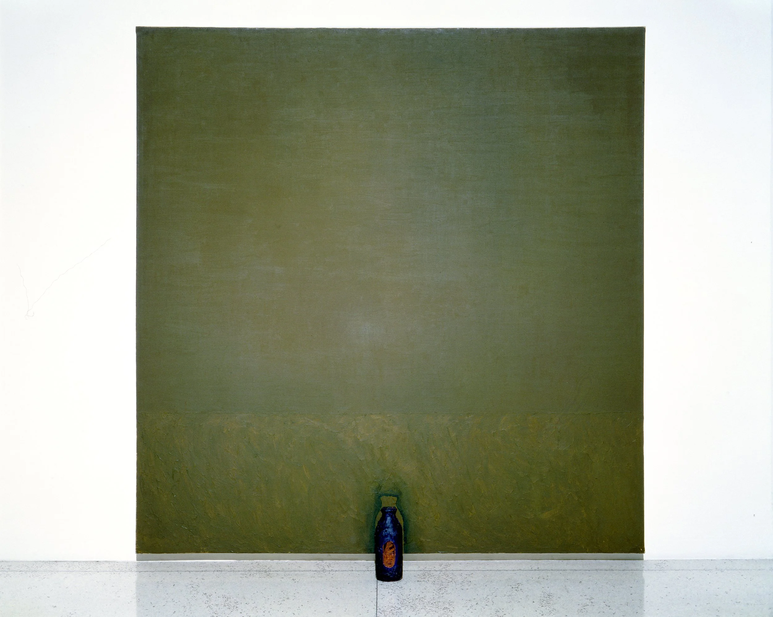  Milk Bottle Painting (Green) , 1961-1962, oil on canvas, with painted glass bottle, painting: 67 1/2" x 66"; bottle: 9" x 3 1/4" x 3 1
/4"